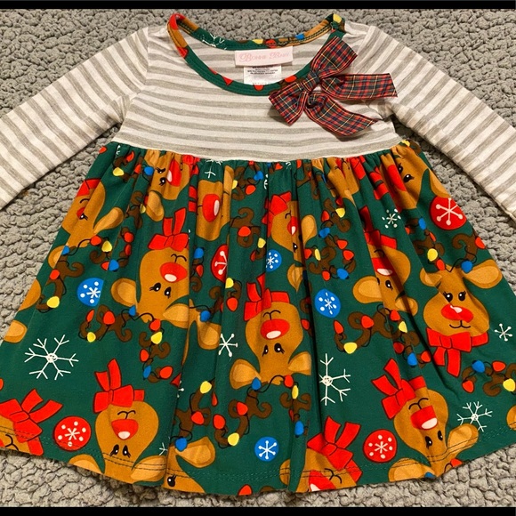 Bonnie Baby Other - Bonnie Baby Christmas Reindeer Green Dress Bloomers Tunic Red Green 6-9 Months